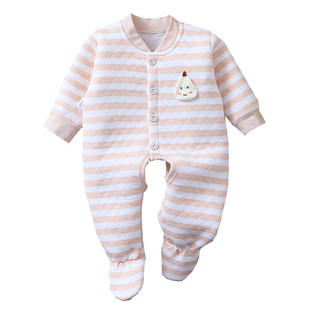 新生婴儿连体衣纯棉a类初生宝宝保暖夹棉春秋冬薄款包脚连脚开裆