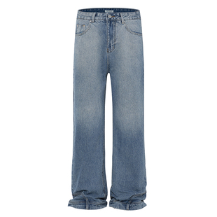 反穿牛仔裤倒装小众设计感美式高街痞帅阔腿水洗宽松情侣直筒长裤