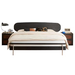 全友家居中古风包豪斯实木床架单人床2025新款主卧室1米8双人床