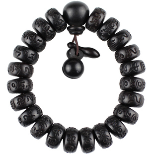 天然雷击枣木手串 木质手链桶珠刻字六字真言男女士佛珠念珠礼品