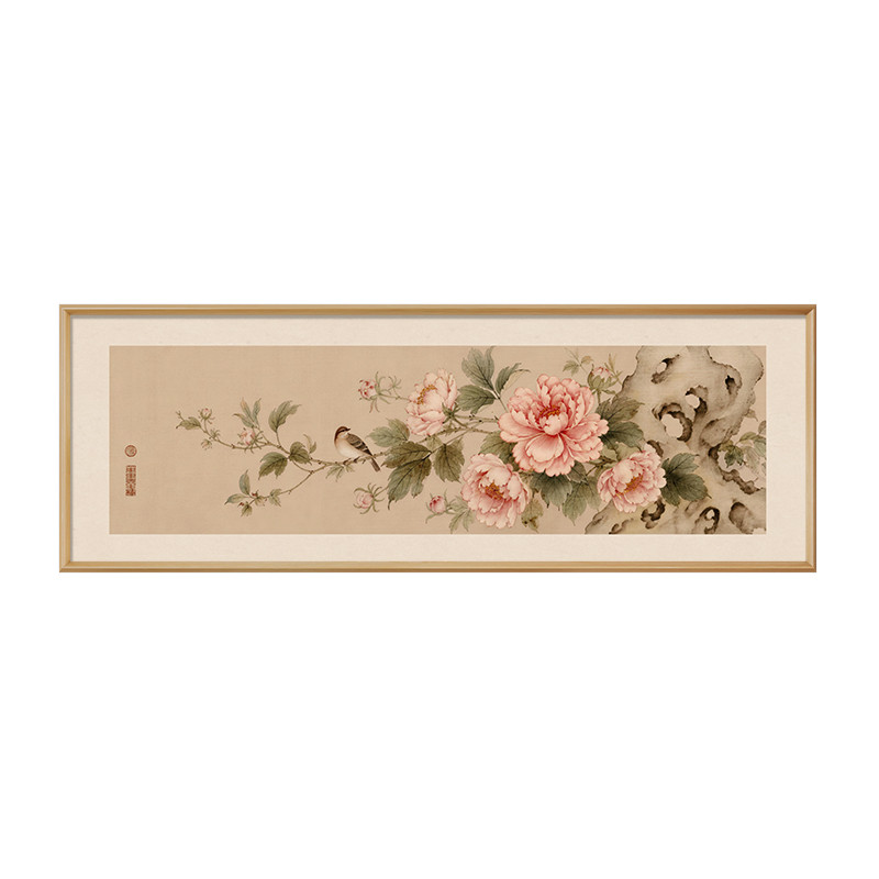 宋式美学花开富贵茶室装饰画