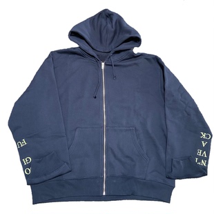 对版现货】25FW IDGAF ZIP UP HOODED脏话刺绣连帽薄绒棉卫衣男女