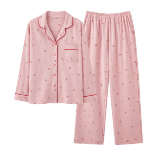 秋鹿睡衣女2026春夏季纯棉长袖宽松开衫双面全棉加厚翻领家居服SJ