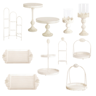 欧式复古白色甜品台摆件婚礼摆台装饰展示架纸杯蛋糕架子茶歇托盘