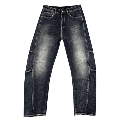 美式复古水洗小众设计感弯刀加绒牛仔裤男潮流百搭宽松直筒长裤子