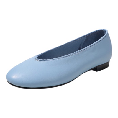 2cm低跟真皮蓝色浅口小皮鞋女