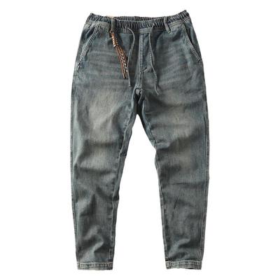 重磅赤耳松紧腰牛仔裤日系复古