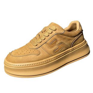 男鞋春秋季2026真皮麦黄色板鞋男士潮流复古百搭软底运动休闲鞋子