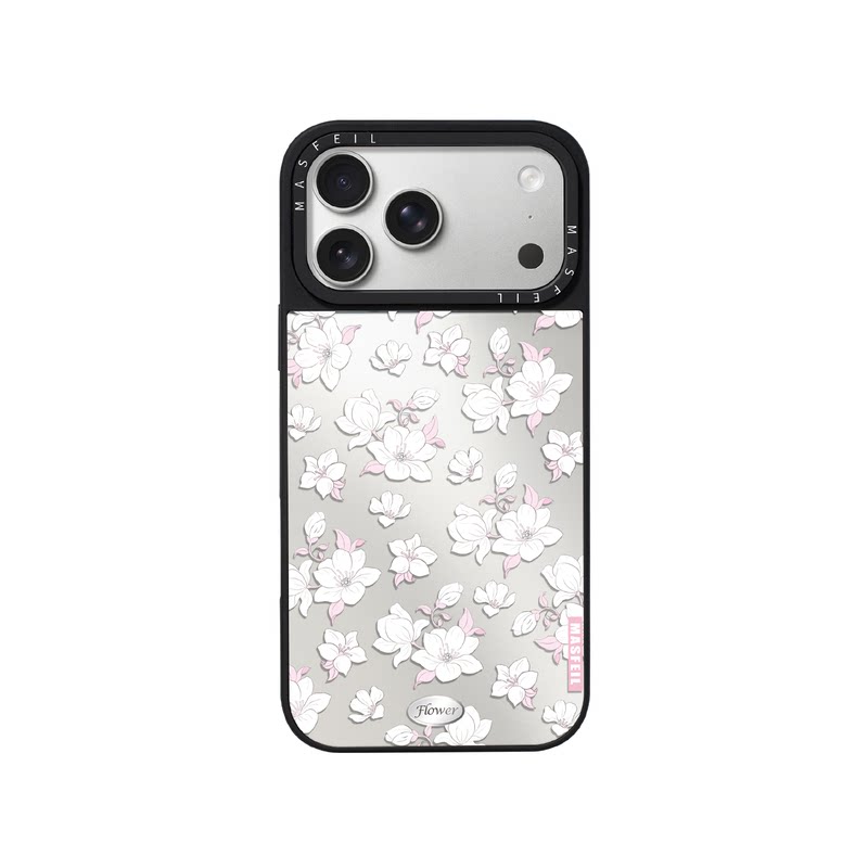 MASFEIL× 玉兰花开适用iPhone17Promax手机壳新款ip15磁吸带支架苹果16Pro套Jo5镜面高级感13pm全包14文艺女