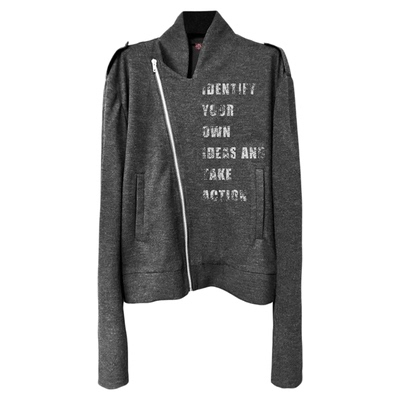 DETW暗黑印花斜拉链外套夹克