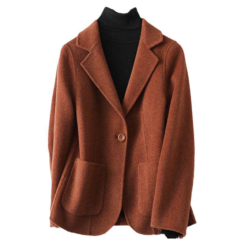 羊毛呢外套女短款西装领修身西服