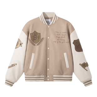 SANBAI 叁佰【圣光学院】皮衣夹克男2025年冬季美式新款保暖棉服