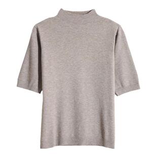 春夏季五分袖针织衫女半高领短款套头短袖薄款打底衫宽松羊毛衫薄