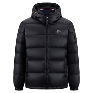 【白鸭绒】德鲨2025冬季新款黑色百搭连帽羽绒服外套男