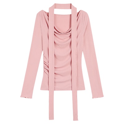 荡领针织衫温柔收腰修身飘带上衣