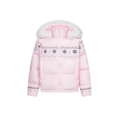 BODK原创费尔岛复古雪花印花可爱毛领连帽棉服外套男女情侣棉衣潮