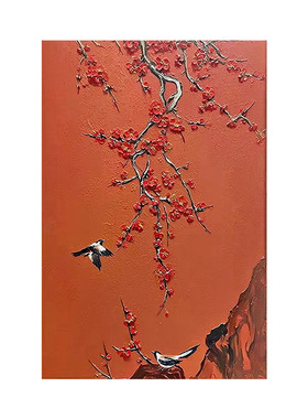 新中式手绘油画花鸟图客厅装饰画