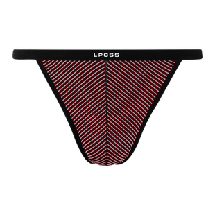 LPCSS品牌男士条纹丁字裤莫代尔性感内裤时尚后拼冰丝网孔男T裤