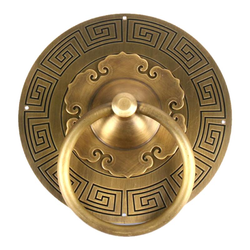 中式回纹铜门环装饰大门拉手纯铜老式复古典全铜门把手仿古铜配件