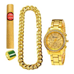 大金链子道具土豪假黄金项链仿真不掉色男款社会人戒指夸张搞笑