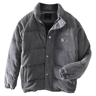 极麻灯芯绒冬季保暖灰鸭绒羽绒服男大码休闲条绒宽松纯棉加厚外套