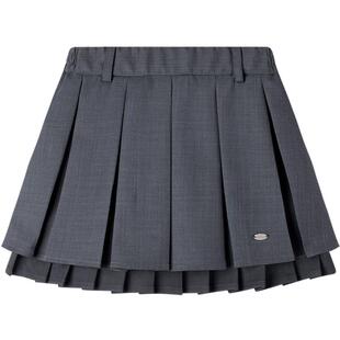 MUCMUKN【miu系甜心】经典百搭学院风灰色双层百褶腰裙女童26春新