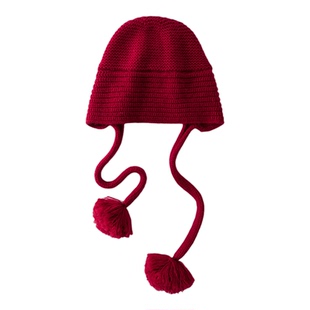 戚薇同款帽子护耳针织毛球帽冬季保暖长辫子包头帽新款设计感气质