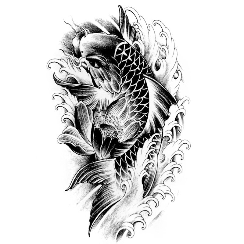 纹墨轩鲤鱼锦鲤纹身贴防水男女持久手臂小腿花臂仿真刺青鱼不反光