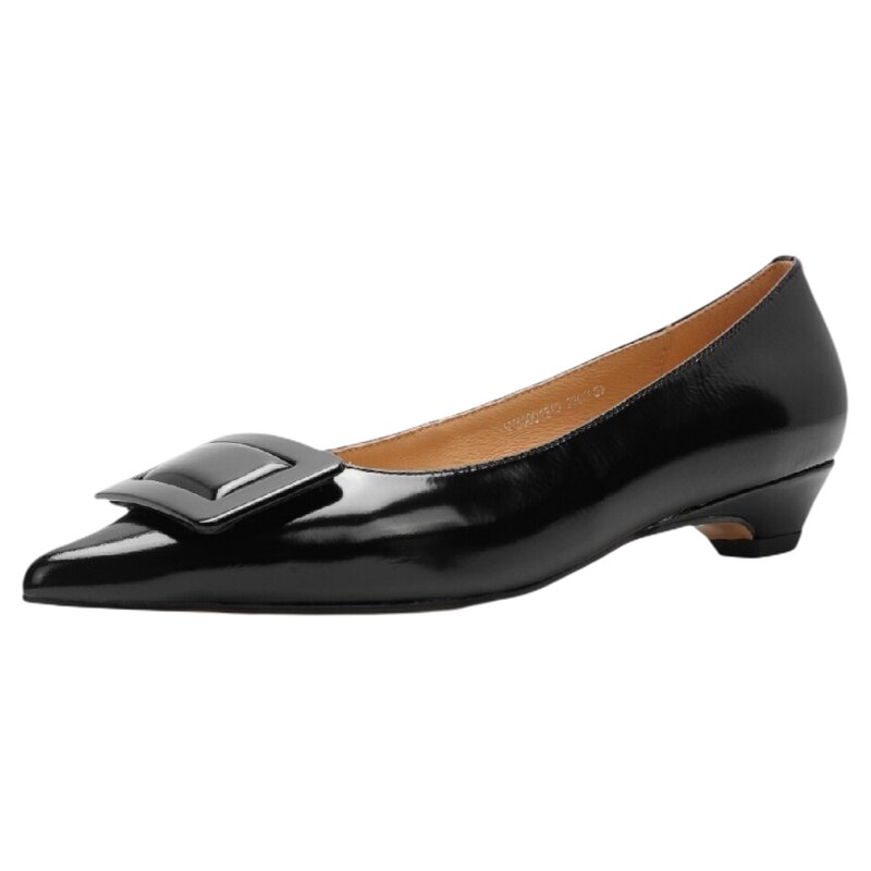 奥莱专供Nine West/玖熙通勤方头方扣漆皮低跟浅口单鞋法式女鞋