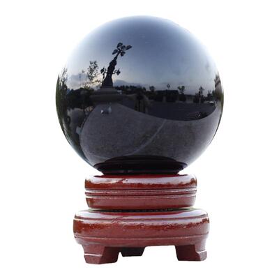 纯黑色水晶球曜玻璃石球玄关办公室家居卧室客厅防办公桌摆件小人