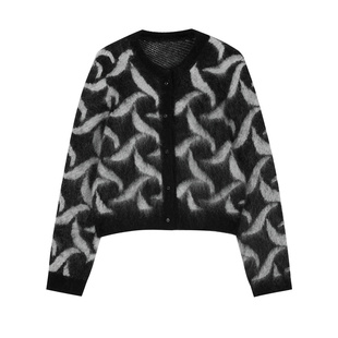 【提花毛衣】JNBY/江南布衣绵羊毛混纺针织衫女短款圆领开衫长袖