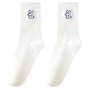 白色袜子女中筒春秋季网红款搭配小白鞋女生卡通可爱学生长袜夏季