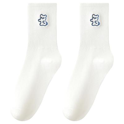 白色袜子女夏季中筒卡通可爱长袜