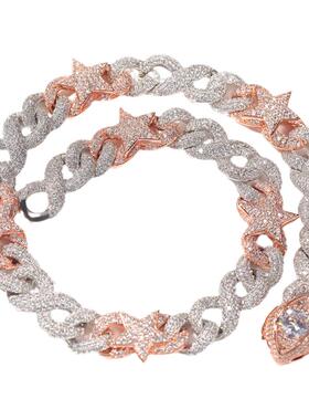 五角星眼睛扣古巴链锁骨链