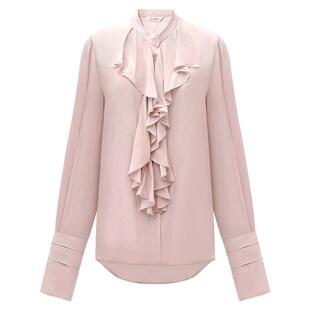 COCOBELLA静奢风荷叶边长袖衬衫女春雅致小立领气质衬衣SR0001-2