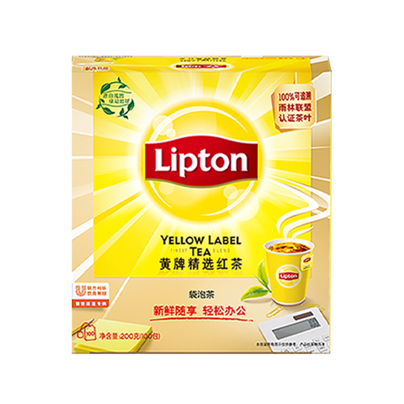 立顿红茶100包 黄牌精选红茶商用锡兰柠檬红茶立顿红茶