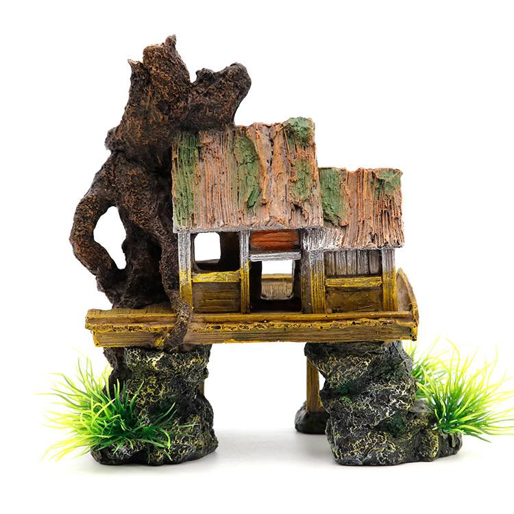 鱼缸造景假山水族箱装饰树脂仿古水乡风摆件楼房小屋房子江南