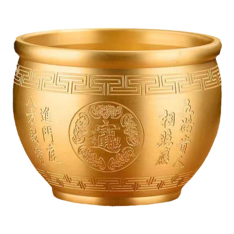 纯黄铜米缸摆件百福铜缸招财进宝
