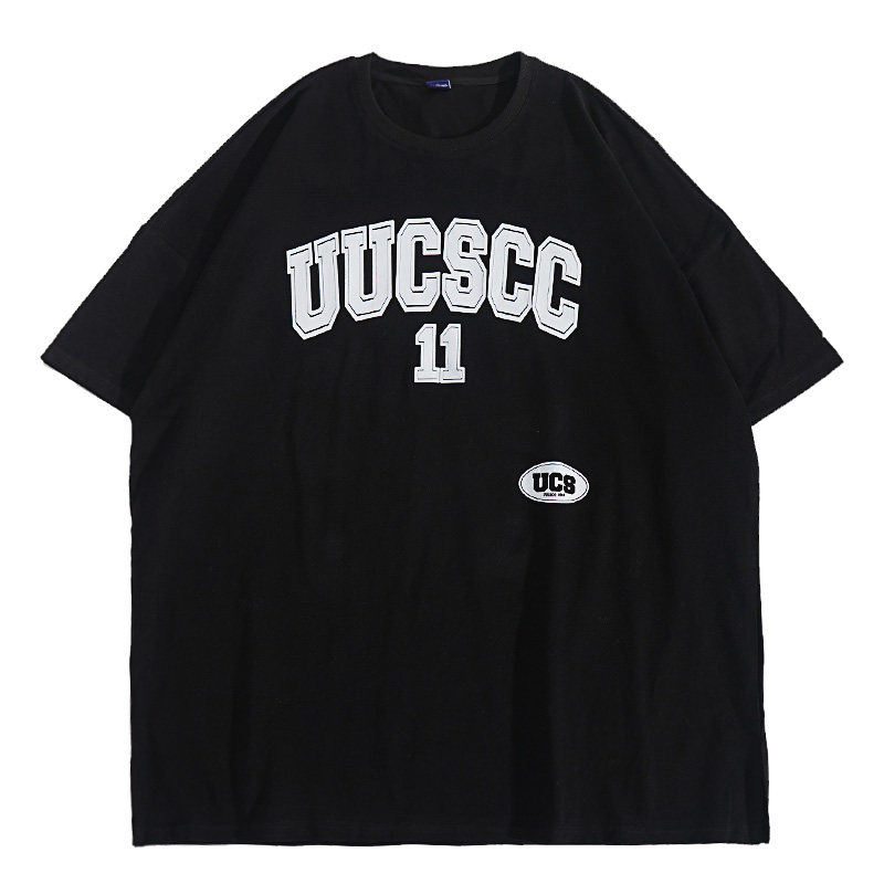 UUCSCC高街嘻哈美式圆领短袖五分袖T恤潮牌宽松重磅oversize半袖