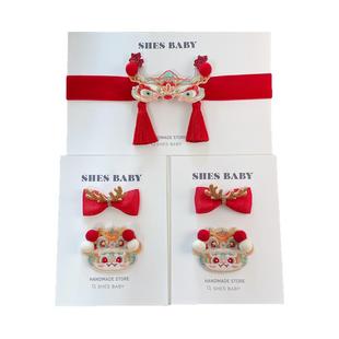 进口红色女圣诞发夹蝴蝶结儿童头饰金闪闪小鹿角发饰宝宝周岁发带