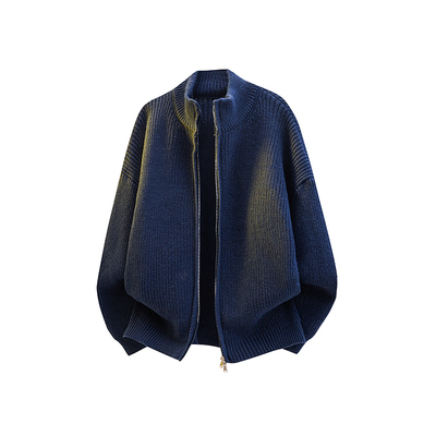 cleanfit针织毛衫拉链灰色毛衣男生冬季老钱风高级感立领开衫外套