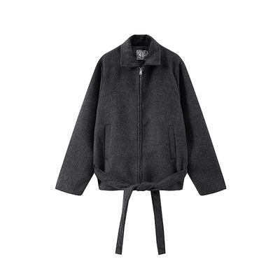 秋冬新品翻领系带短款大衣