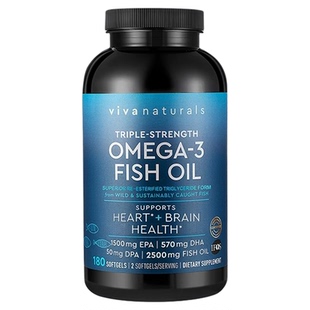 美国Viva naturals高纯度rTG深海鱼油天然omega-3软胶囊180粒/瓶