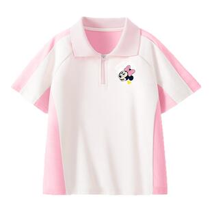 迪士尼女童短袖2026新款上衣夏季时髦薄夏装洋气运动儿童t恤女孩C