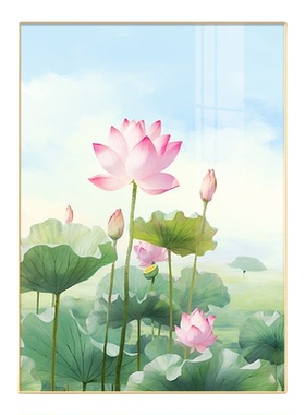 和气生财现代简约客厅装饰画晶瓷写实桌面摆画高级感荷花玄关挂画