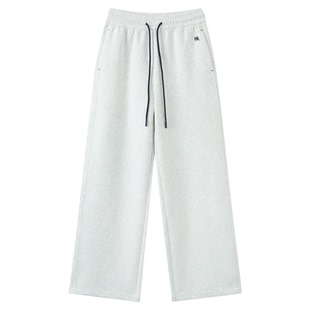 快鱼韩版显瘦百搭休闲裤女2026新款松紧腰阔腿宽松系带直筒裤卫裤