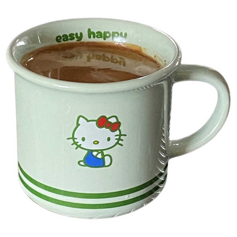 小清新薄荷kt陶瓷马克杯ins简约卡通小猫插画美式咖啡杯 情侣水杯