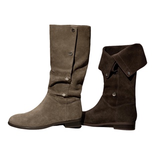 思加图流浪牧歌官方正品西部靴中筒堆堆靴加绒时装长靴女ESA04DS5