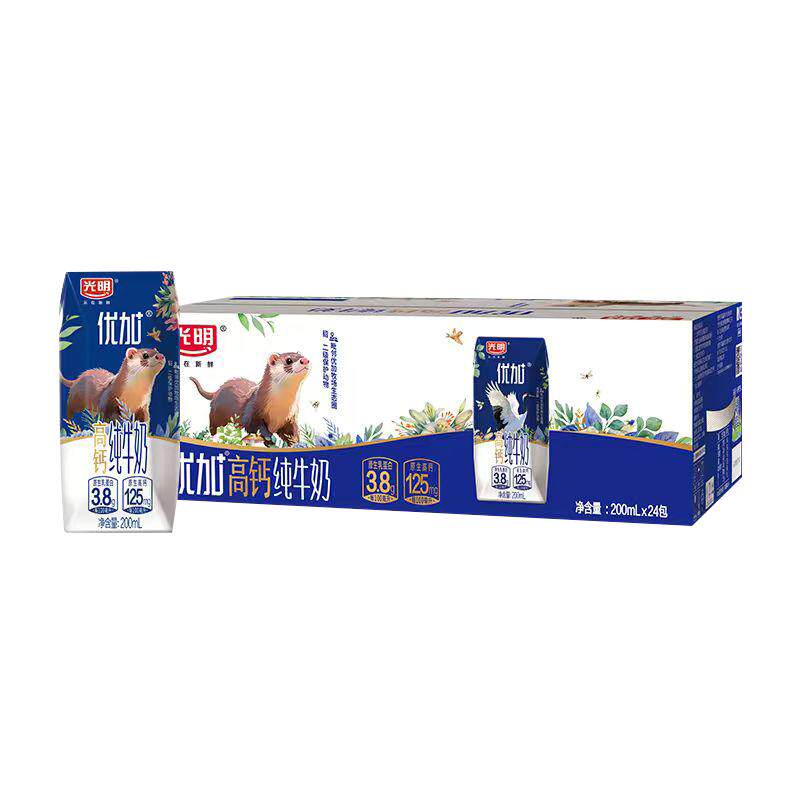 光明优加3.8g蛋白高钙纯牛奶200ml*24盒