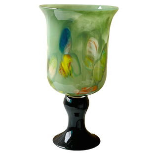 高级感法式复古高脚琉璃宽口玻璃水养花器客厅插花装饰摆件花瓶